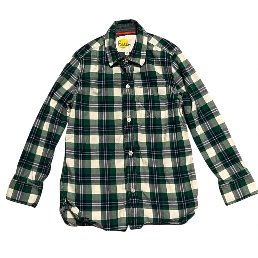 Boden Green Plaid‎ Boy’s Cotton Shirt size 7-8 years